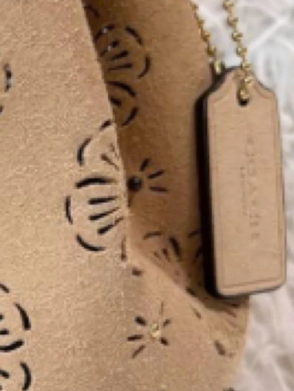 Coach Tea Rose Laser Cut Drawstring Bucket Crossbody M1792-25193 Tan All Suede - Picture 3 of 8